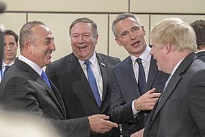 Secretary Pompeo Chats with NATO Secretary General Stoltenberg and his UK and Turkish Counterparts During the NATO Ministerial in Brussels (41029400304)