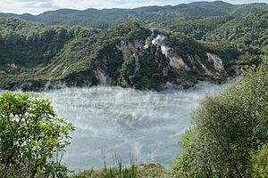 View over Frying Pan Lake in Waimangu Volcanic Valley