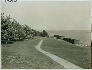 1900s Olmsted Wood Island Park, the bath houses and beach, East Boston, Massachusetts
