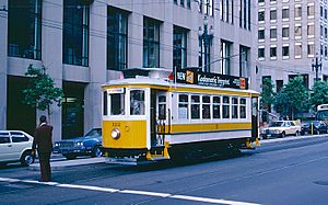 1983 SF Historic Trolley Festival - Porto car 122 on Market St at First