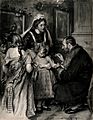 A doctor vaccinating a small girl, other girls with loosened Wellcome V0016682