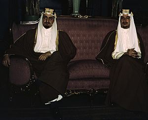 Amir Khalid right and Amir Faisal in 1943, sons of King Ibn Saud of Saudi Arabia 1a35390v (cropped)