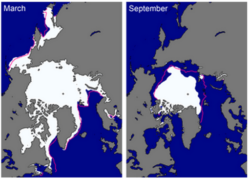 Arctic sea ice extent in 2013 - maximum and minimum ice extents