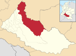 Location of the municipality and town of San Vicente del Caguán in the Caquetá Department of Colombia.