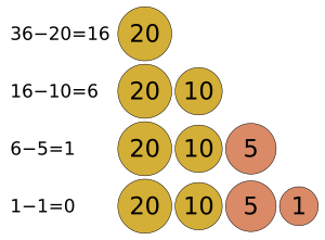 Greedy algorithm 36 cents
