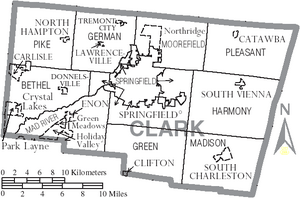 Map of Clark County Ohio With Municipal and Township Labels