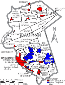 Map of Dauphin County Pennsylvania With Municipal and Township Labels