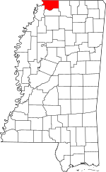 Map of Mississippi highlighting DeSoto County