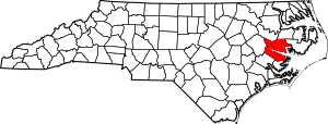 Map of North Carolina highlighting Beaufort County