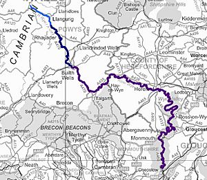 Map of the River Wye (West Midlands and Wales, UK)