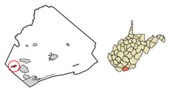 Location of Bramwell in Mercer County, West Virginia.
