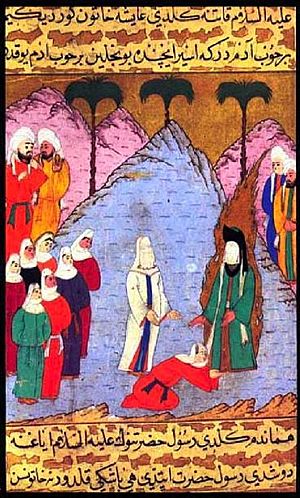 Mohammed and his wife Aisha freeing the daughter of a tribal chief. From the Siyer-i Nebi