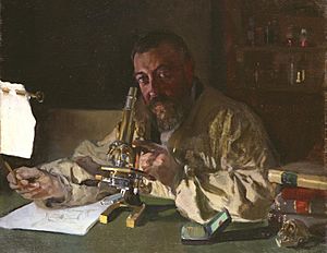 Portrait of Dr Simarro at the microscope.JPG