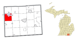 Location within Lenawee County and administered portions of the village of Addison (1) and CDP of Manitou Beach–Devils Lake (2)