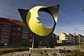 Sculpture "The moon has landed" by Larz Eldbaage at Steningehojden, Marsta, Sweden