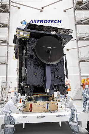 Solar Orbiter spacecraft is prepared for encapsulation in the United Launch Alliance Atlas V payload fairing