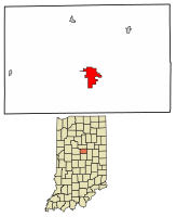 Location of Tipton in Tipton County, Indiana.