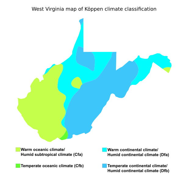 Image West Virginia map of Köppen climate classification