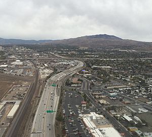 2015-10-27 15 36 28 View west along Interstate 80 in Sparks, Nevada from an airplane landing at Reno-Tahoe International Airport