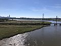 2021-09-19 10 59 32 View southeast down the Hackensack River towards the Portal Bridge and Pulaski Skyway from the Lewandowski Bridge for Interstate 95 (New Jersey Turnpike Eastern Spur) along the border of Kearny and Secaucus, New Jersey