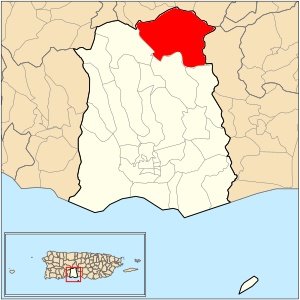 Location of barrio Anón within the municipality of Ponce shown in red