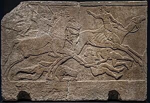 Assyrian Relief depicting Battle with Camel Rider from Kalhu (Nimrud) Central Palace Tiglath pileser III 728 BCE British Museum AG