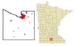 Location of the city of Mankatowithin Blue Earth Countyin the state of Minnesota