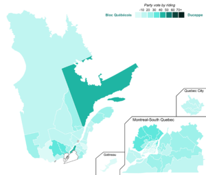 Canadian federal election, 2015 results by riding - Bloc Quebecois strength