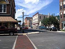 View of small town's main street in historic district