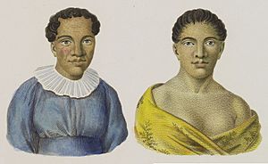 Femmes de L'Isle Taïti. (Isles de la Sociéte) 1. Po-maré Vahiné, régente. 2. Téré-moémoé, veuve de Po-maré II (cropped)