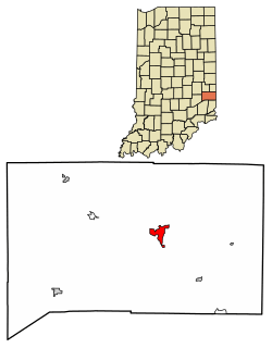 Location of Brookville in Franklin County, Indiana.
