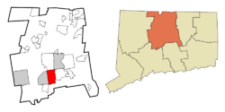 Newington's location within Hartford County and Connecticut