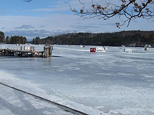 Ice fishing structures on Alton Bay in Lake Winnipesaukee, 2010