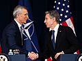 Jens Stoltenberg, NATO Secretary General, meets United States Secretary of State Antony Blinken in 2024 (cropped)