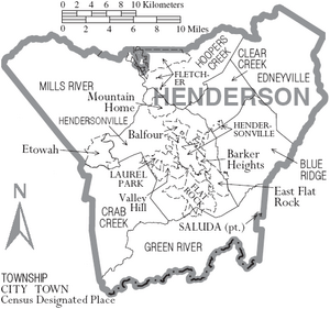 Map of Henderson County North Carolina With Municipal and Township Labels