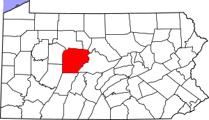Map of Pennsylvania highlighting Clearfield County