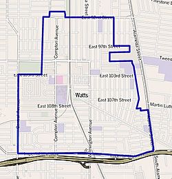 Map of Watts neighborhood, Los Angeles, California