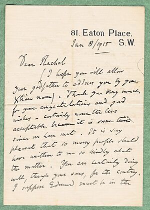 Part of Letter from St. Aldwyn to Rachel Waller (Mrs. Cecil Fane De Salis), 1915