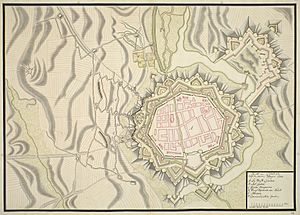 Plan von Landau nebst der Allirten attaque 1704
