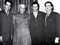 Raj Kapoor, Dilip Kumar and Dev Anand with Prime Minister Jawaharlal Nehru
