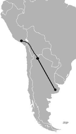 Route traveled by Peruvian Dassault Mirage III aircraft during the Malvinas War through Bolivian airspace