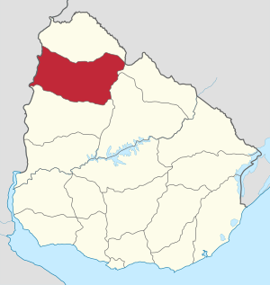 Location of Salto, in red, in Uruguay