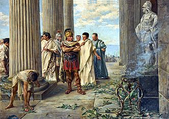 Visit by emperor Julius Caesar to the famous temple of Hercules Gaditano
