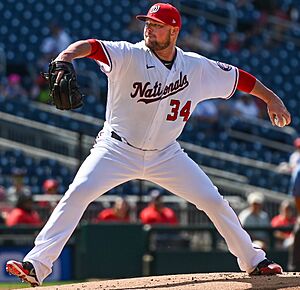 Washington Nationals starting pitcher Jon Lester (34) from Tampa Bay Rays vs Washington Nationals at Nationals Park. June 30, 2021 - Washington ,DC, (All-Pro Reels Photography) (51295526481) (cropped)