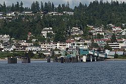 The Washington State Ferries terminal and downtown Edmonds, seen from offshore