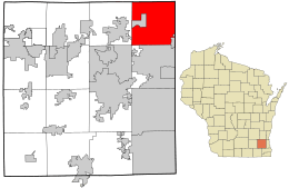 Location of Menomonee Falls in Waukesha County, Wisconsin.