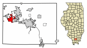 Location of Carterville in Williamson County, Illinois.