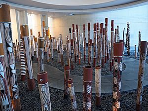 Aboriginal Memorial viewed from the NGA foyer May 2018
