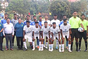 Dempo SC players at the Goa Police Cup final in November 2023, photographed in Panjim