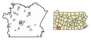 Location of Everson in Fayette County, Pennsylvania.
